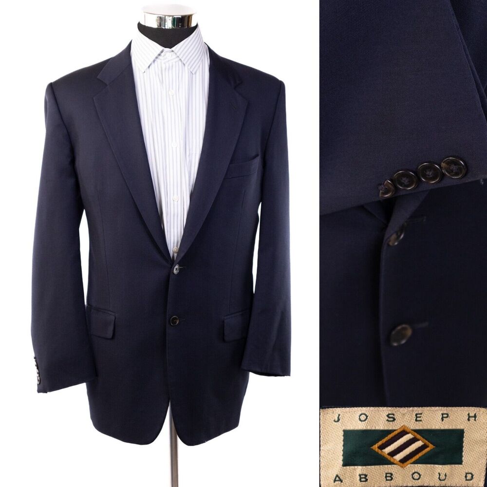 Joseph Abboud Mens Sz 42L 100% All Wool Super 100s Blue Blazer Sport Coat Jacket